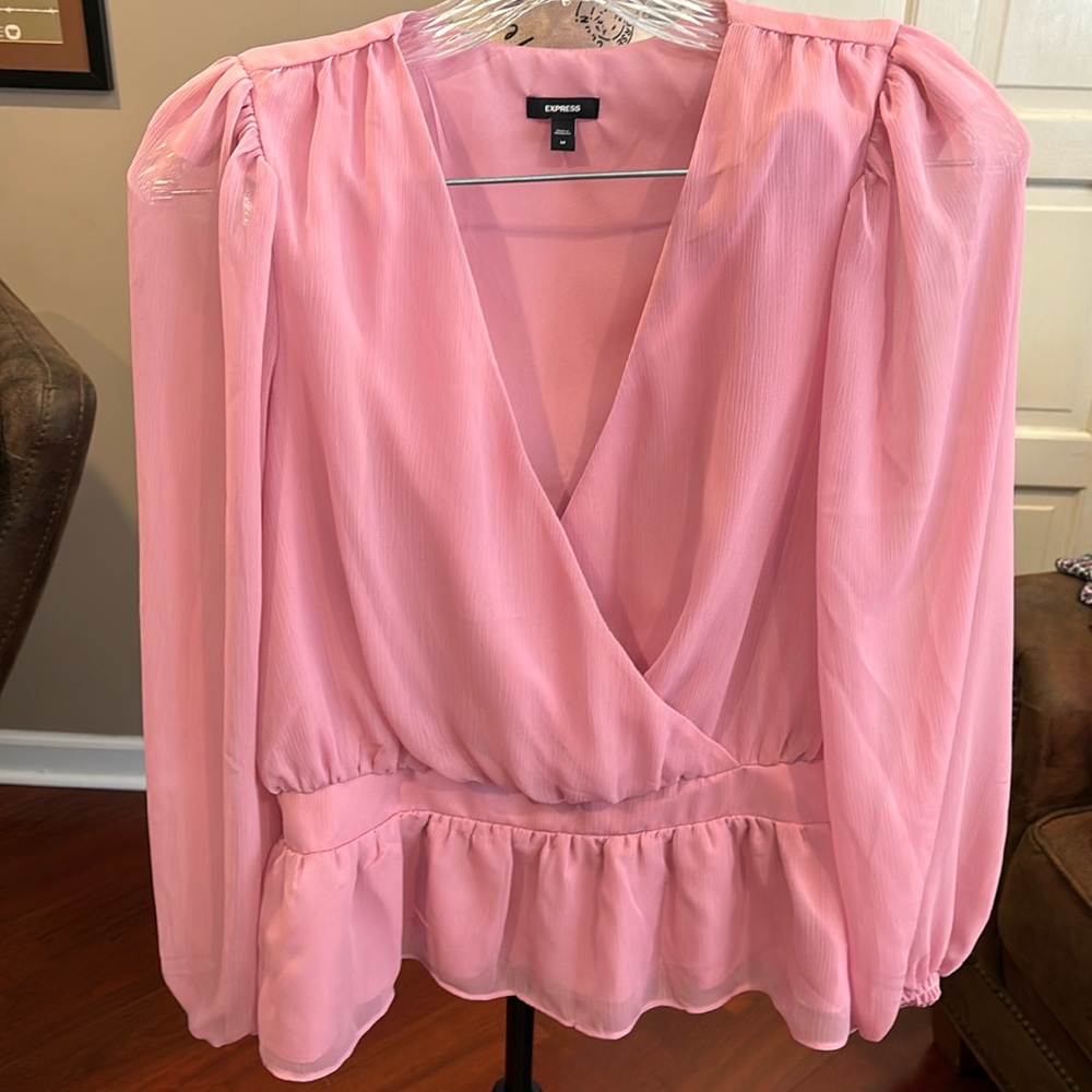 Express pink top sheer sleeves size 6